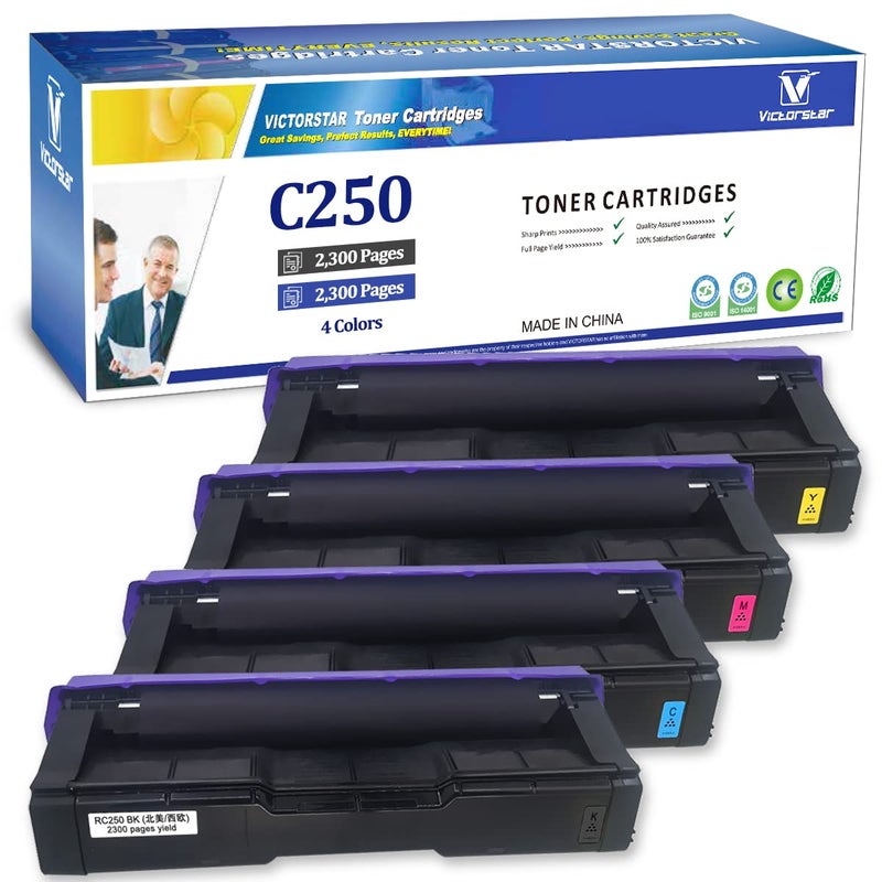 VICTORSTAR 4 Color Compatible Toner Cartridges SP C250 C260 C261 High Capacity 2300 Pages for Black Cyan Magenta Yellow for RICOH Aficio SP C250DN C250SF C260DNW C260SFNW C261SFN C261SFNw C261DNw Laser Printers - Image 1